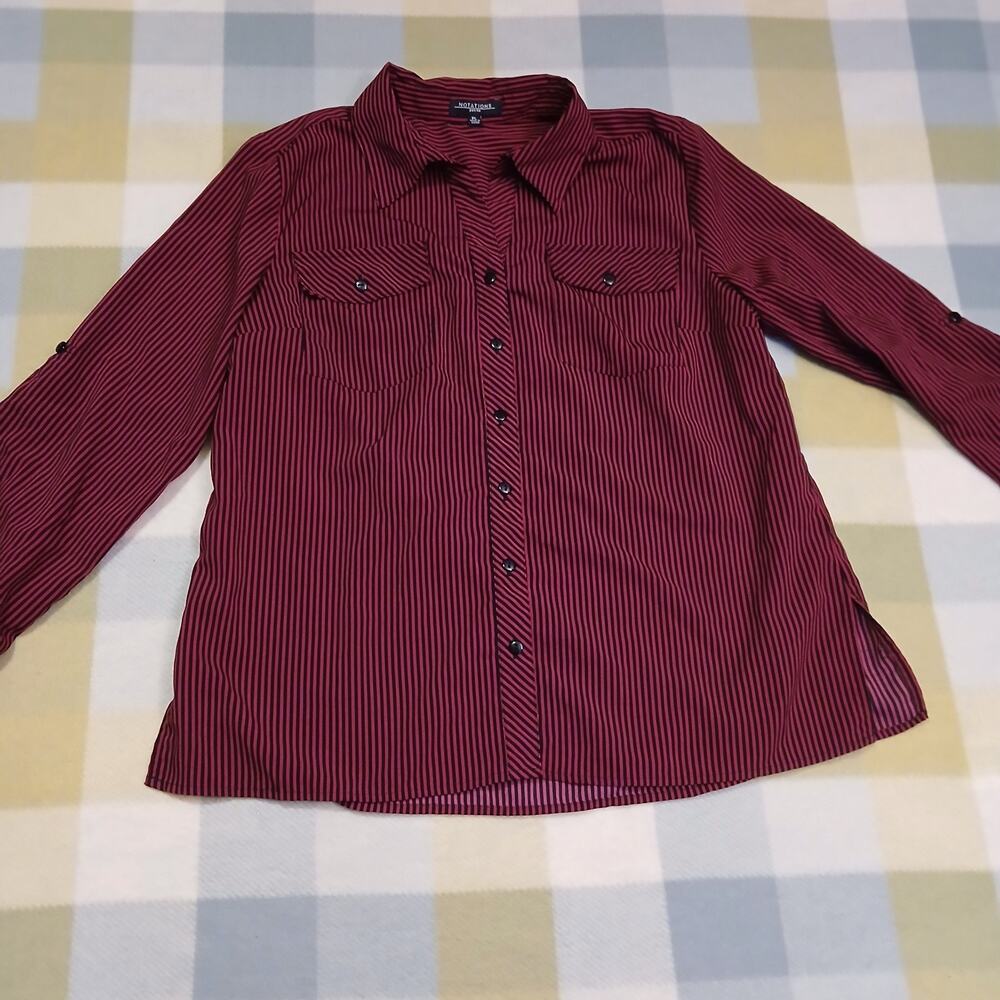 Notations Womens Button-Up Magenta/black Striped PL